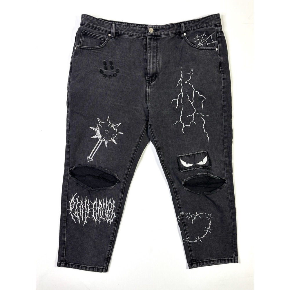Very Cool Jeans Adult 40 Spooky Gray Distressed Goth Punk Baggy *Broke Zipper